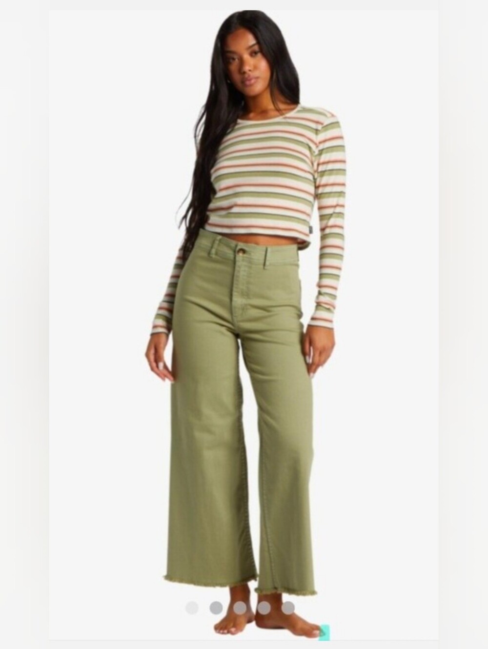 Billabong Olive Green High-Waist Wide-Leg Cropped Pants